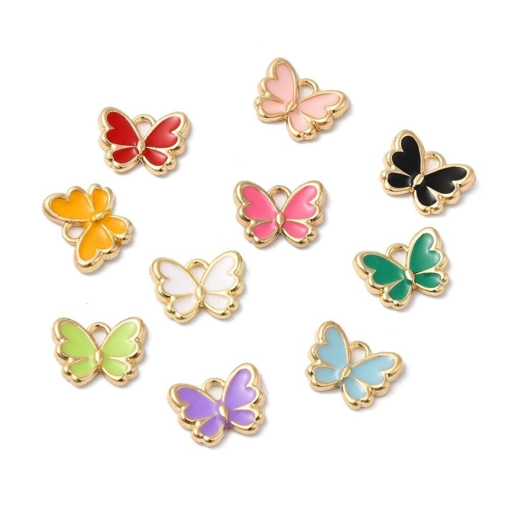 6802 100Pcs Mixed Color Enamel Butterfly Charms Cute Metal Animal Insect